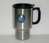 Stainless Steel Travel mug with SeaBees logo.